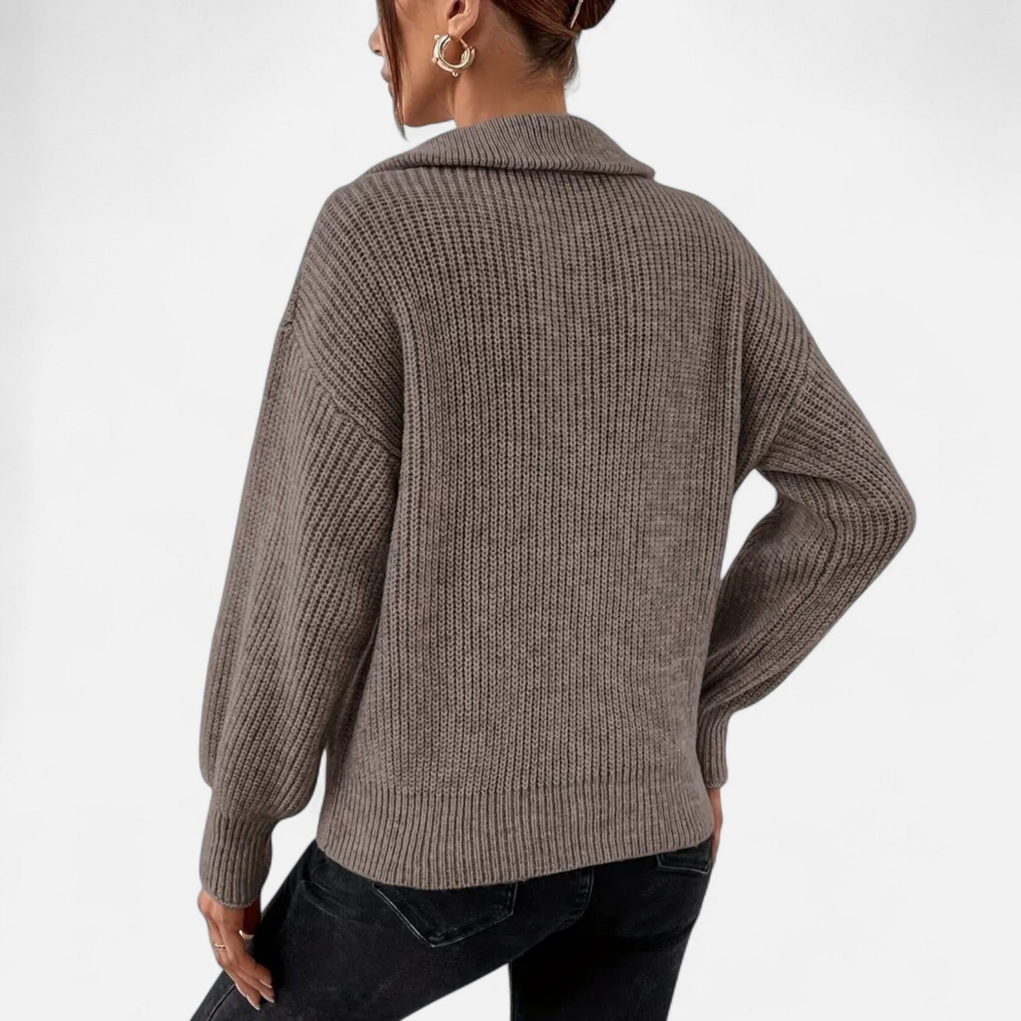 Gilduro |Women’s Drop Shoul der Zip-Up V-Neck Sweater