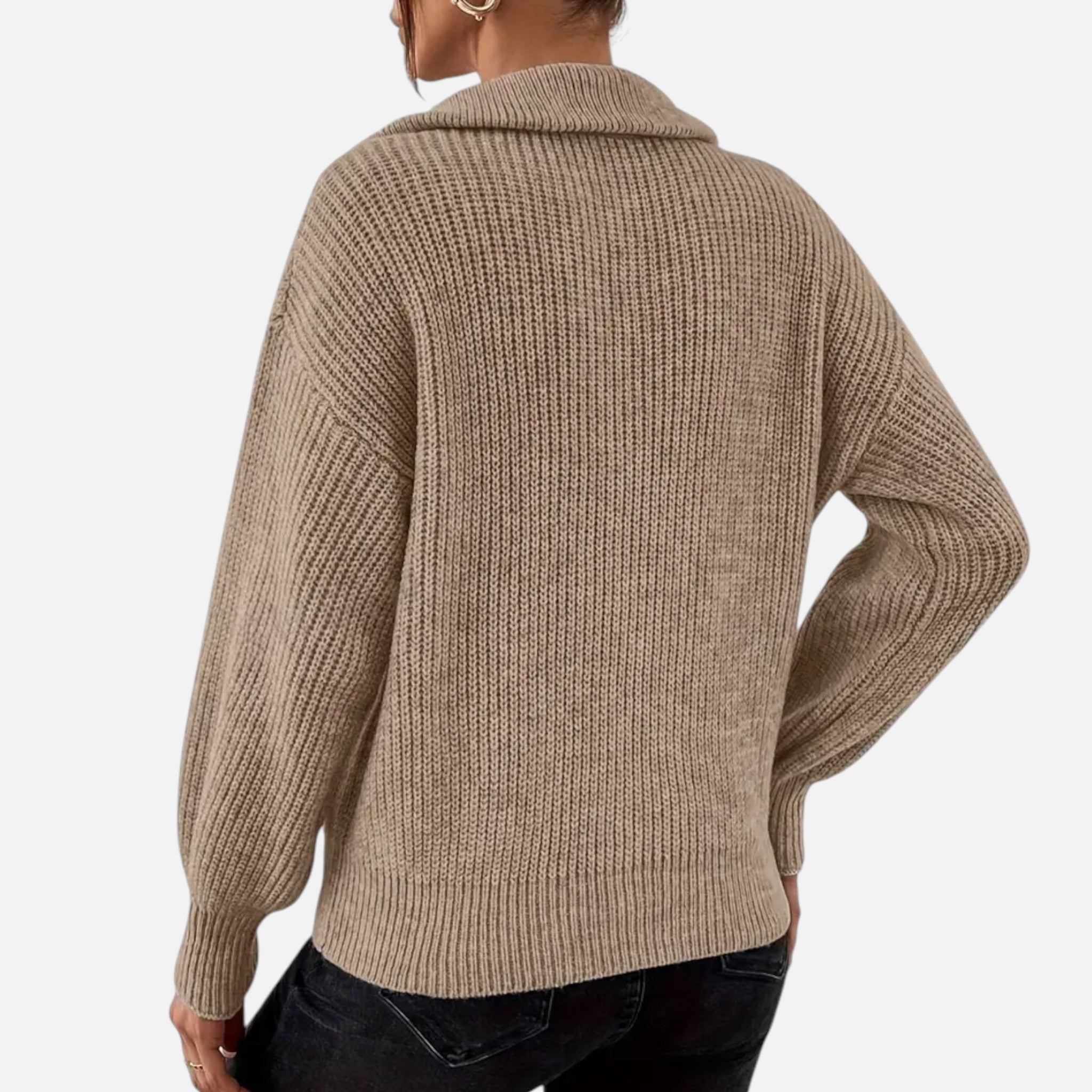 Gilduro |Women’s Drop Shoul der Zip-Up V-Neck Sweater