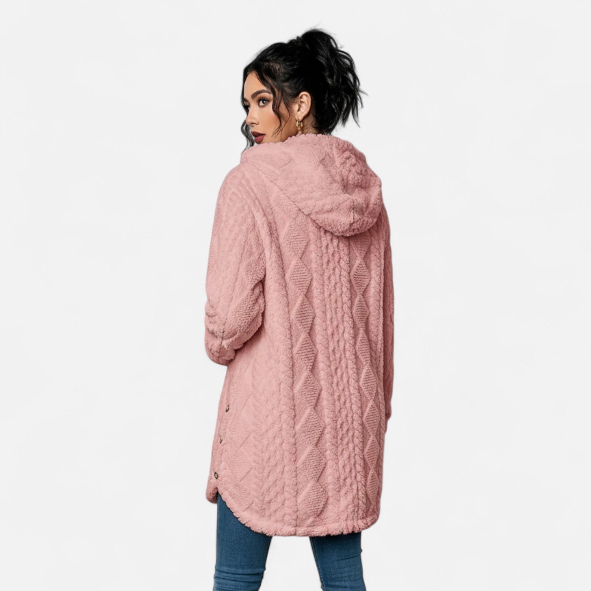 Gilduro | Woman's Jacquard Plush Hooded Cardigan