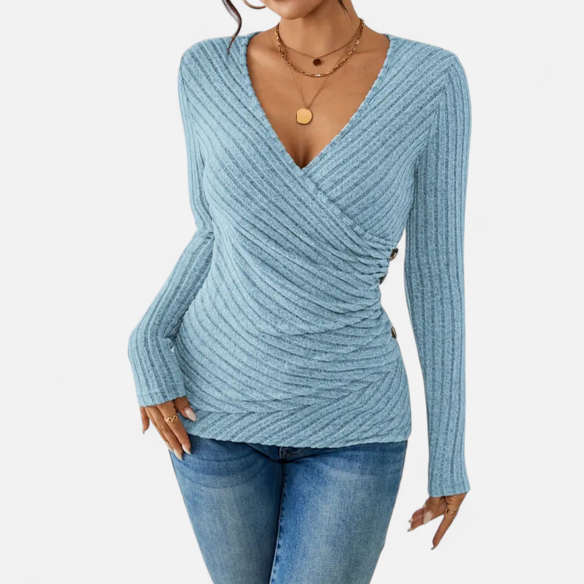 Gilduro | Women's Elegant V-Neck Button Top