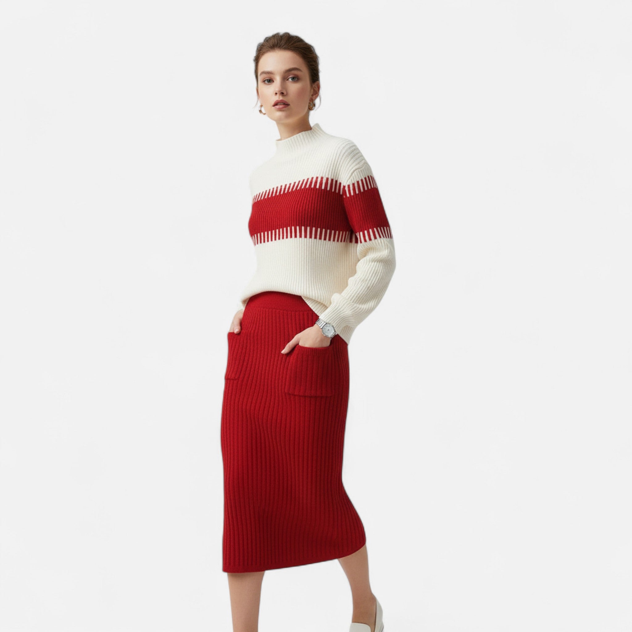 Gilduro | Women’s High Neck Pullover & Skirt Two-Piece Set
