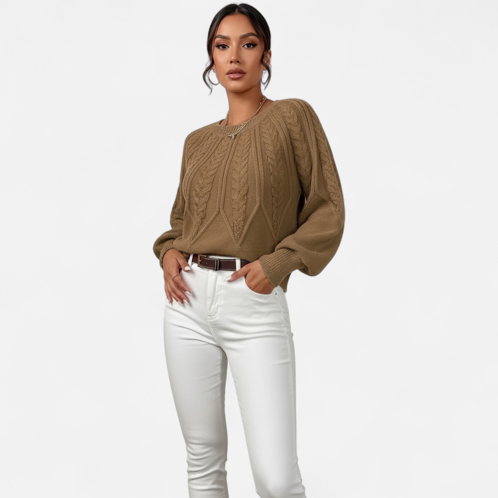 Gilduro | Women’s Cable Knit Round Neck Sweater