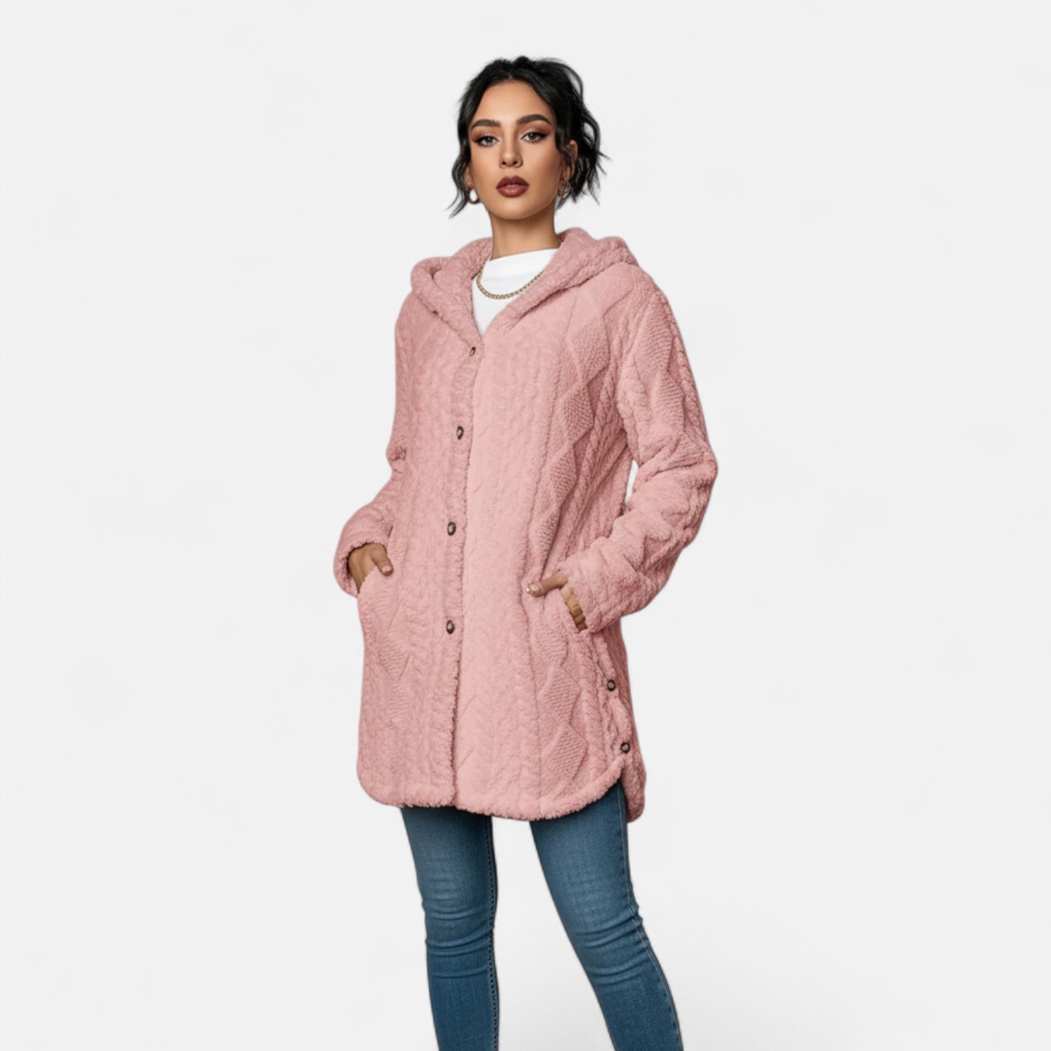 Gilduro | Woman's Jacquard Plush Hooded Cardigan