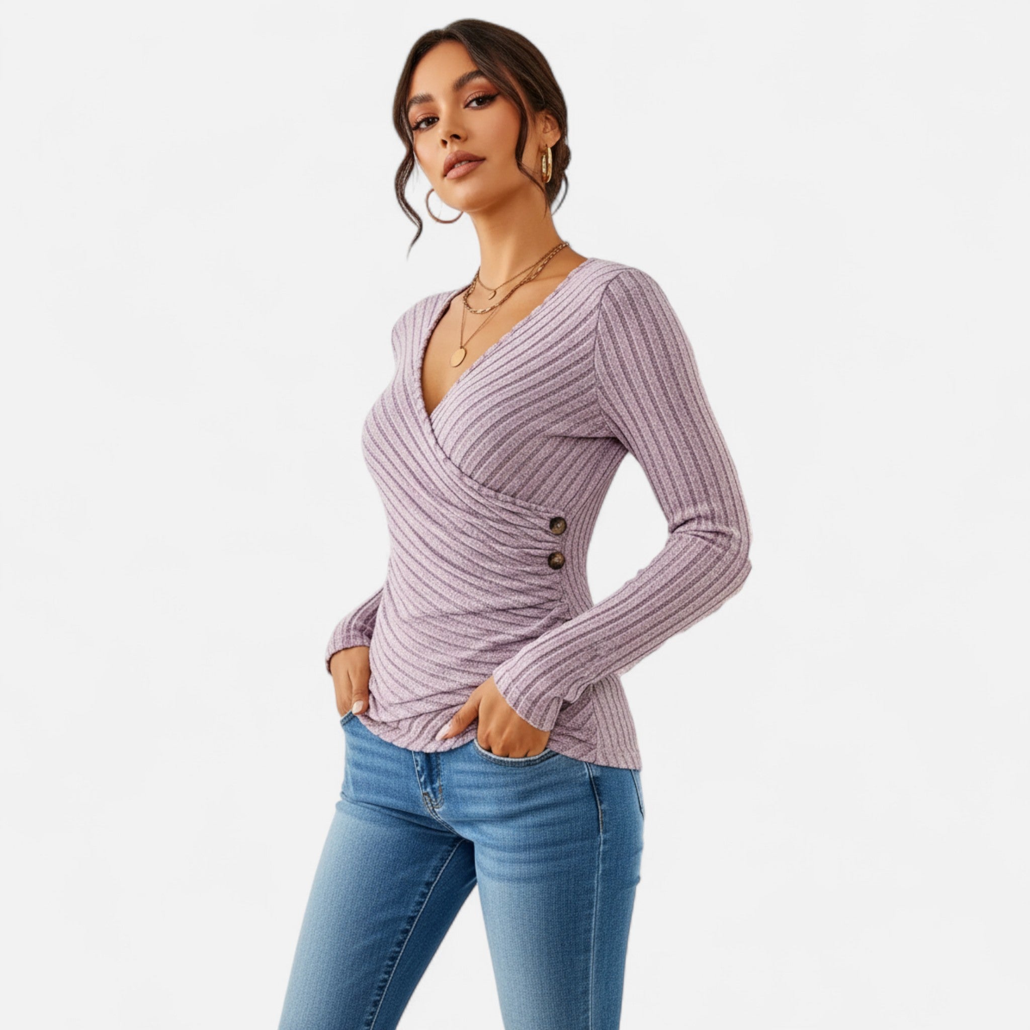 Gilduro | Women's Elegant V-Neck Button Top