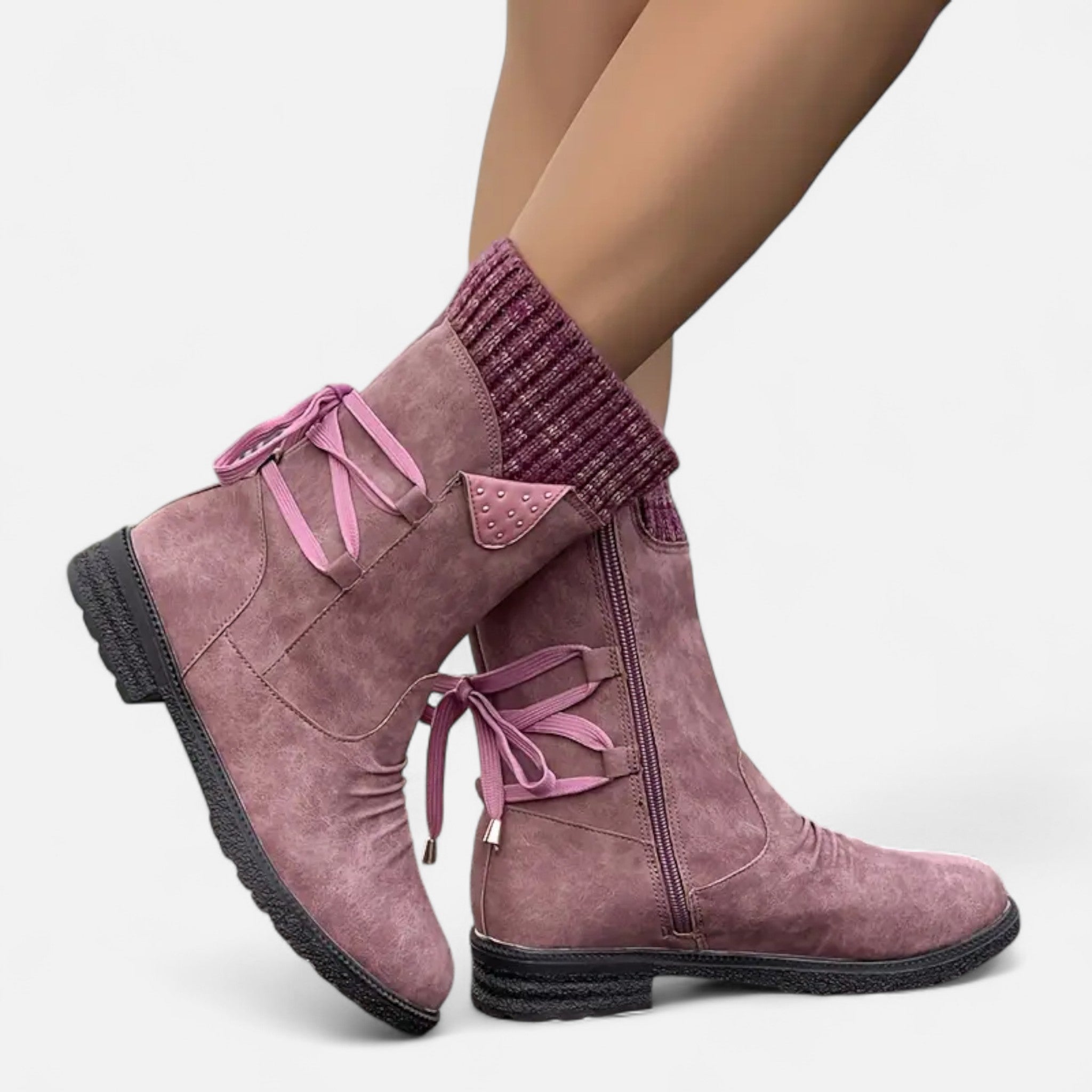 Gilduro | Women’s Vintage Lace-Up Mid-Calf Boots