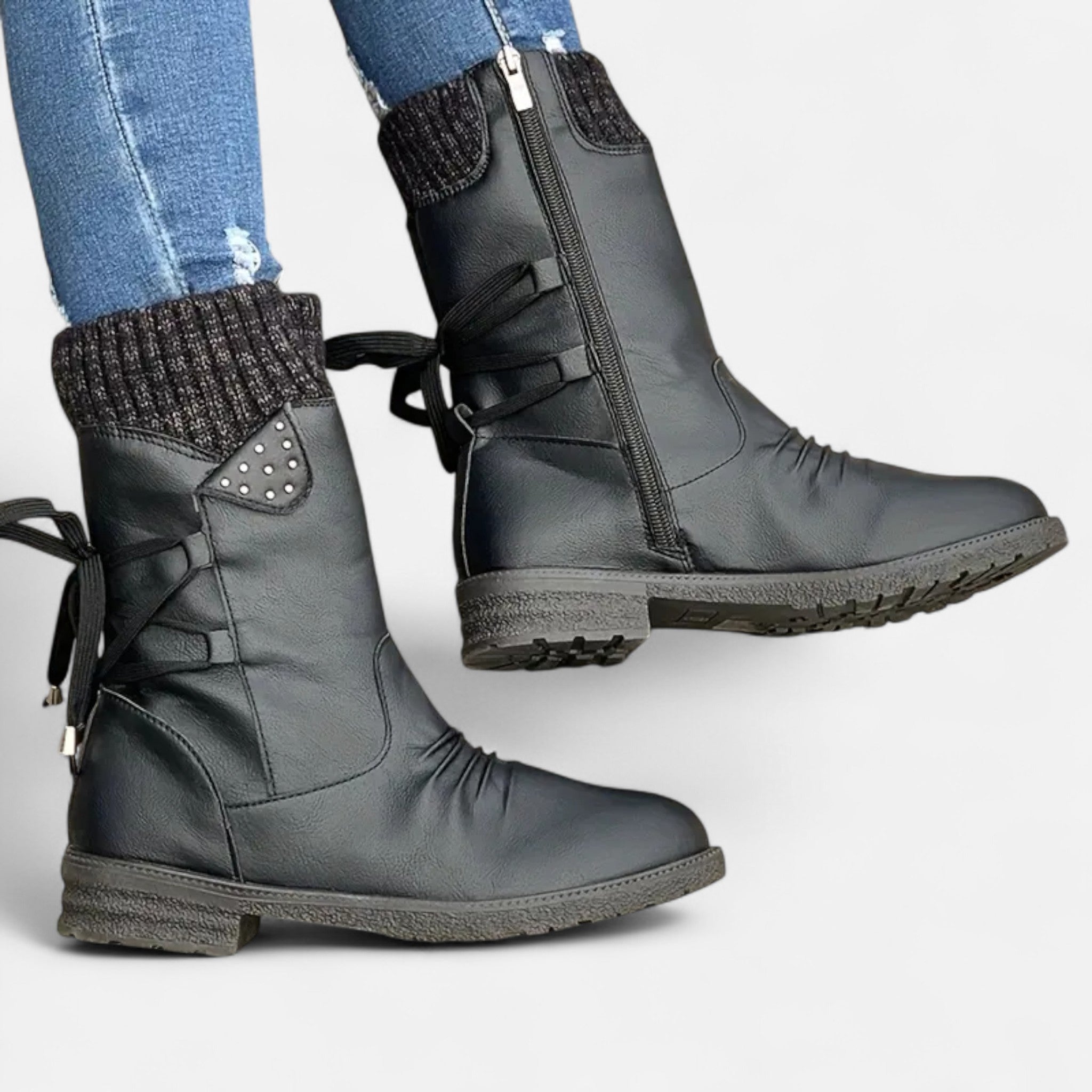 Gilduro | Women’s Vintage Lace-Up Mid-Calf Boots