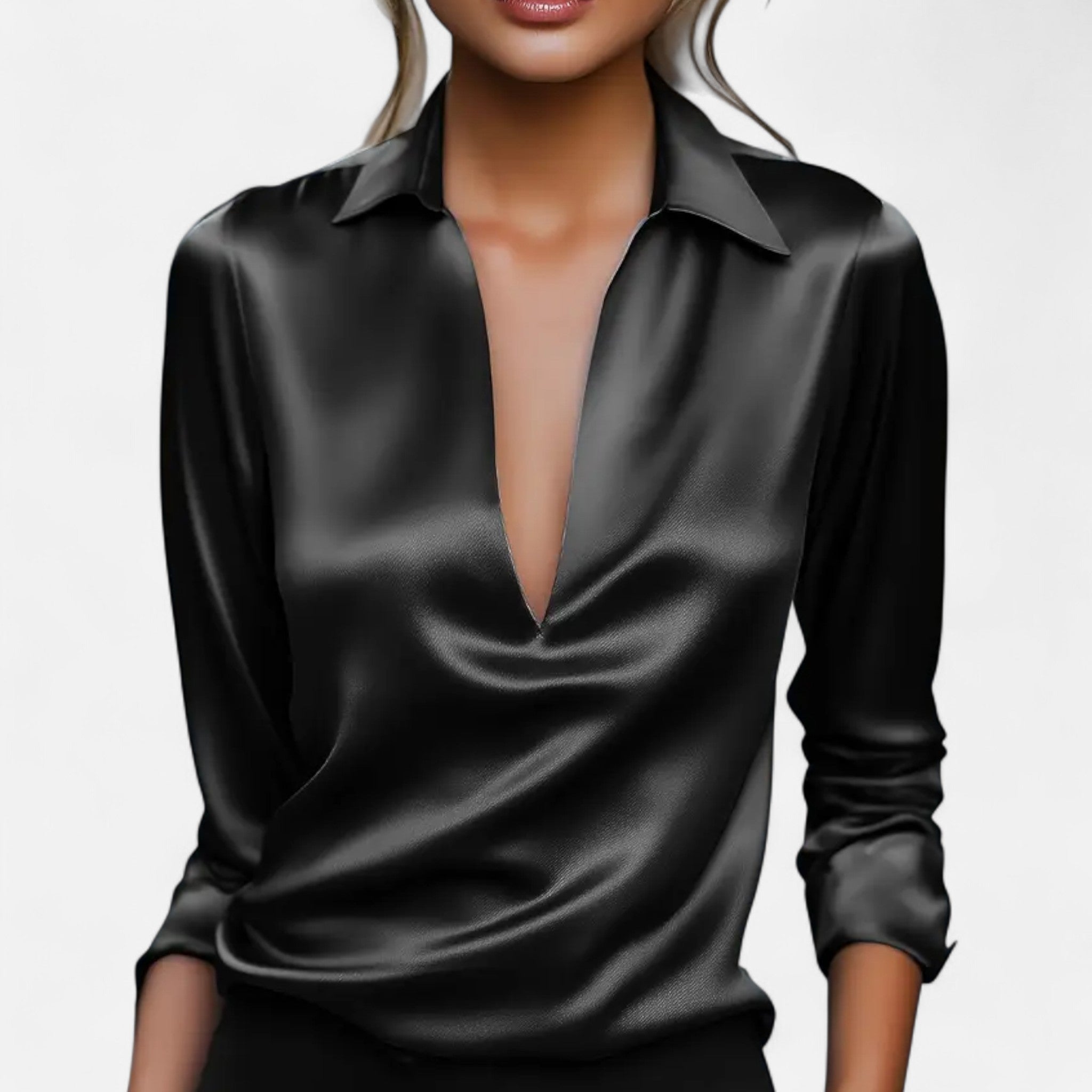 Gilduro | Women’s Elegant Satin V-Neck Blouse