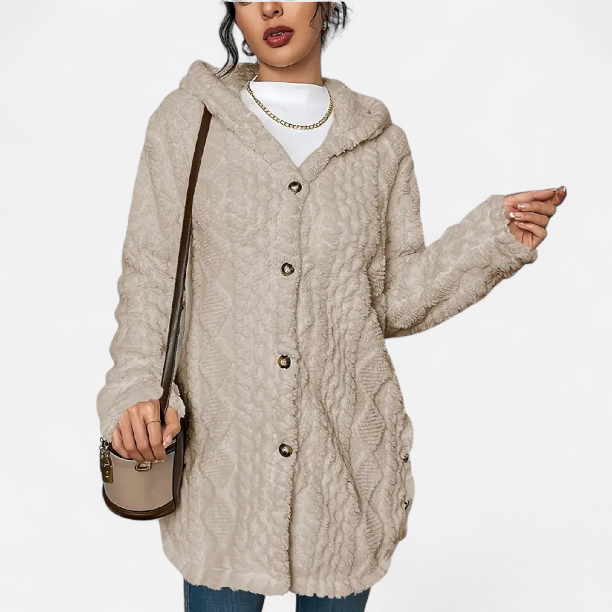 Gilduro | Woman's Jacquard Plush Hooded Cardigan
