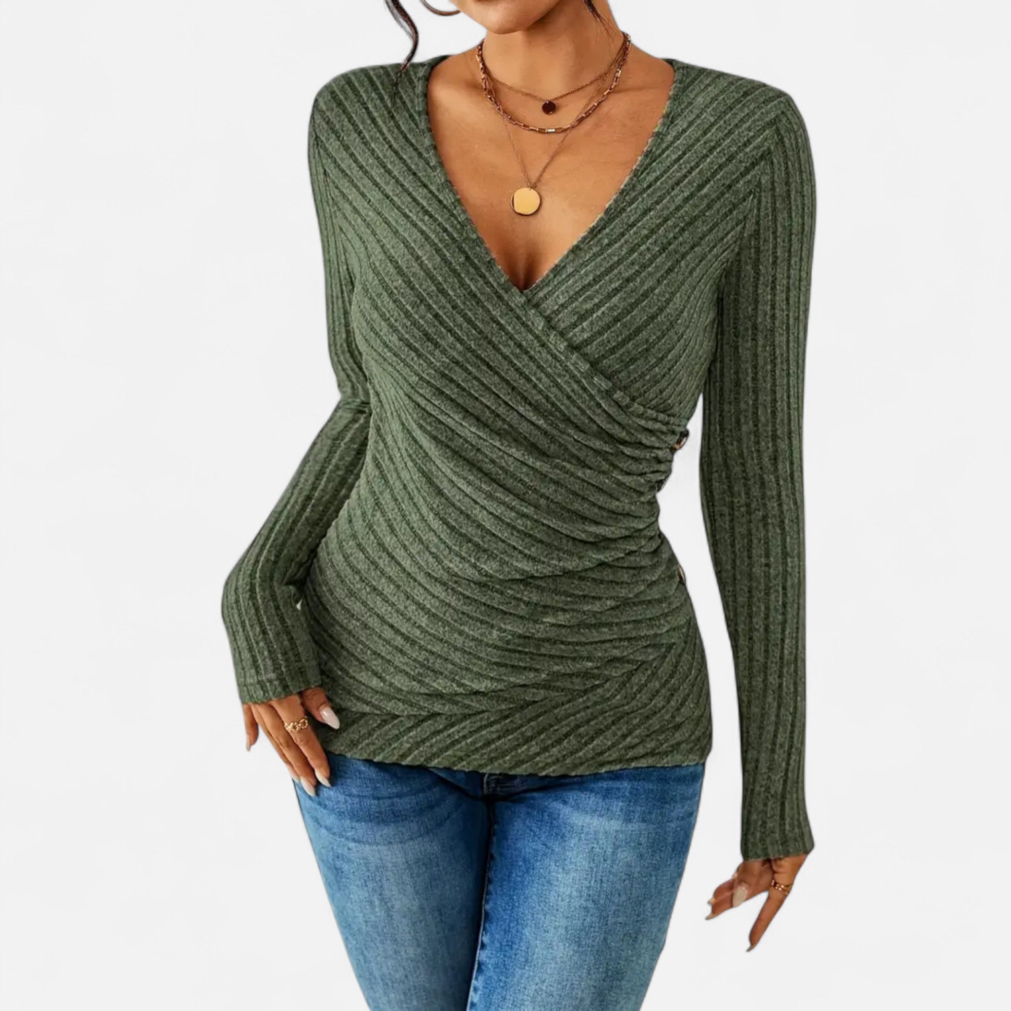 Gilduro | Women's Elegant V-Neck Button Top