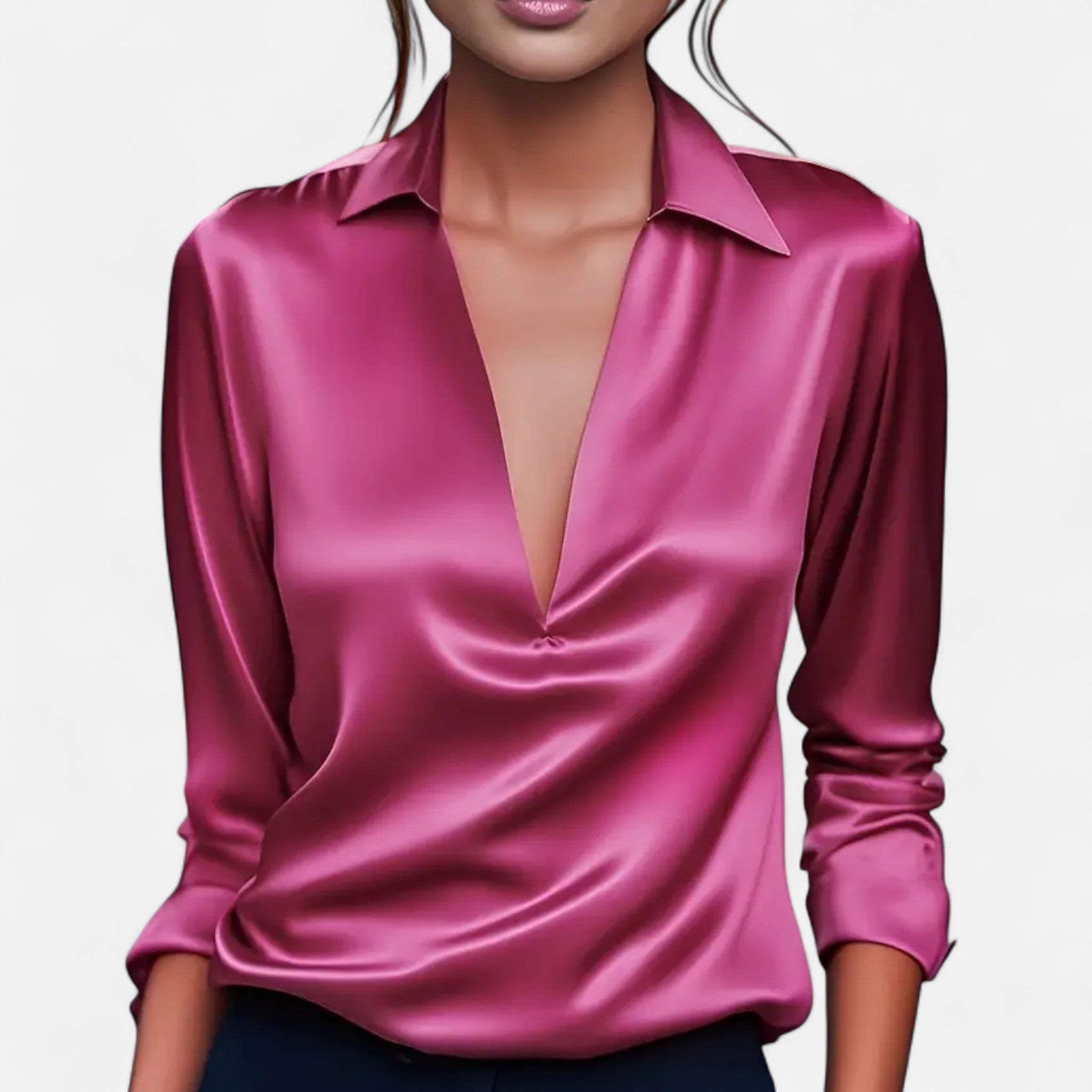 Gilduro | Women’s Elegant Satin V-Neck Blouse