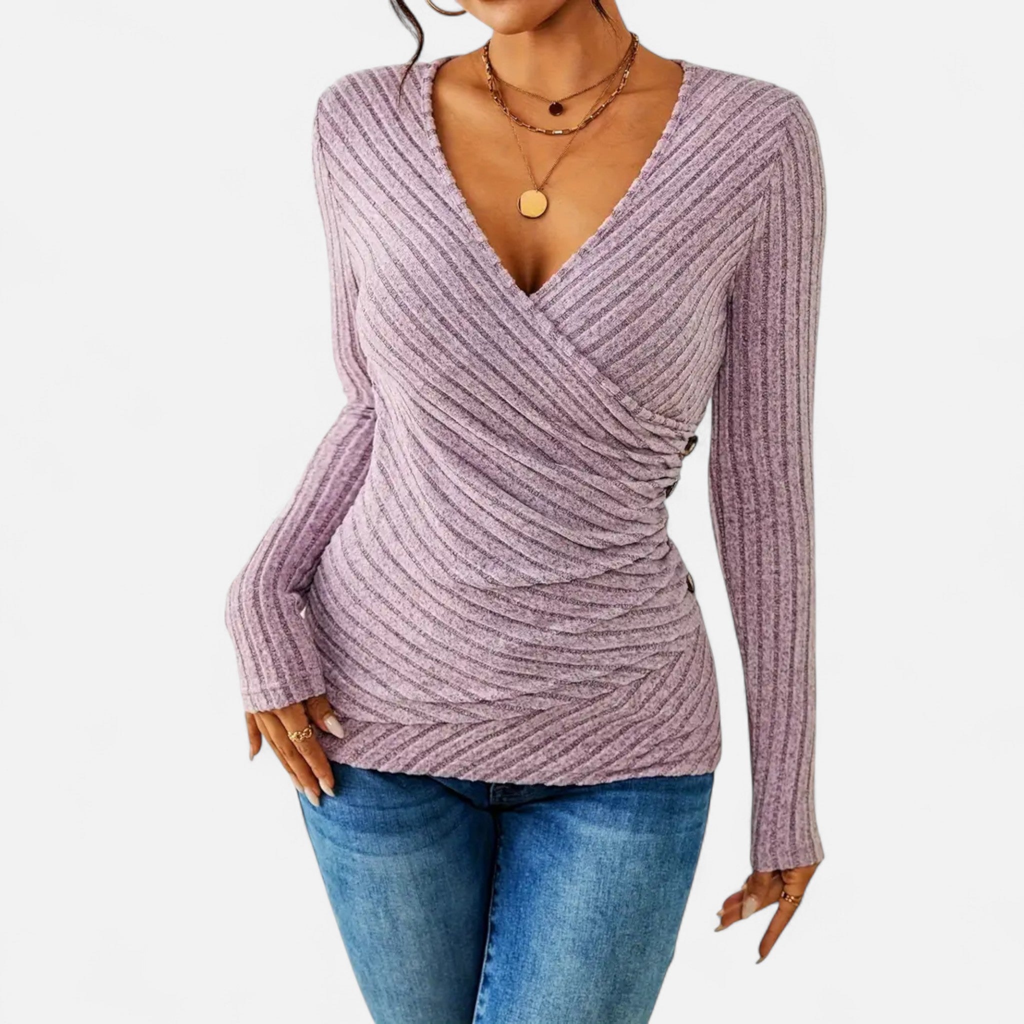 Gilduro | Women's Elegant V-Neck Button Top