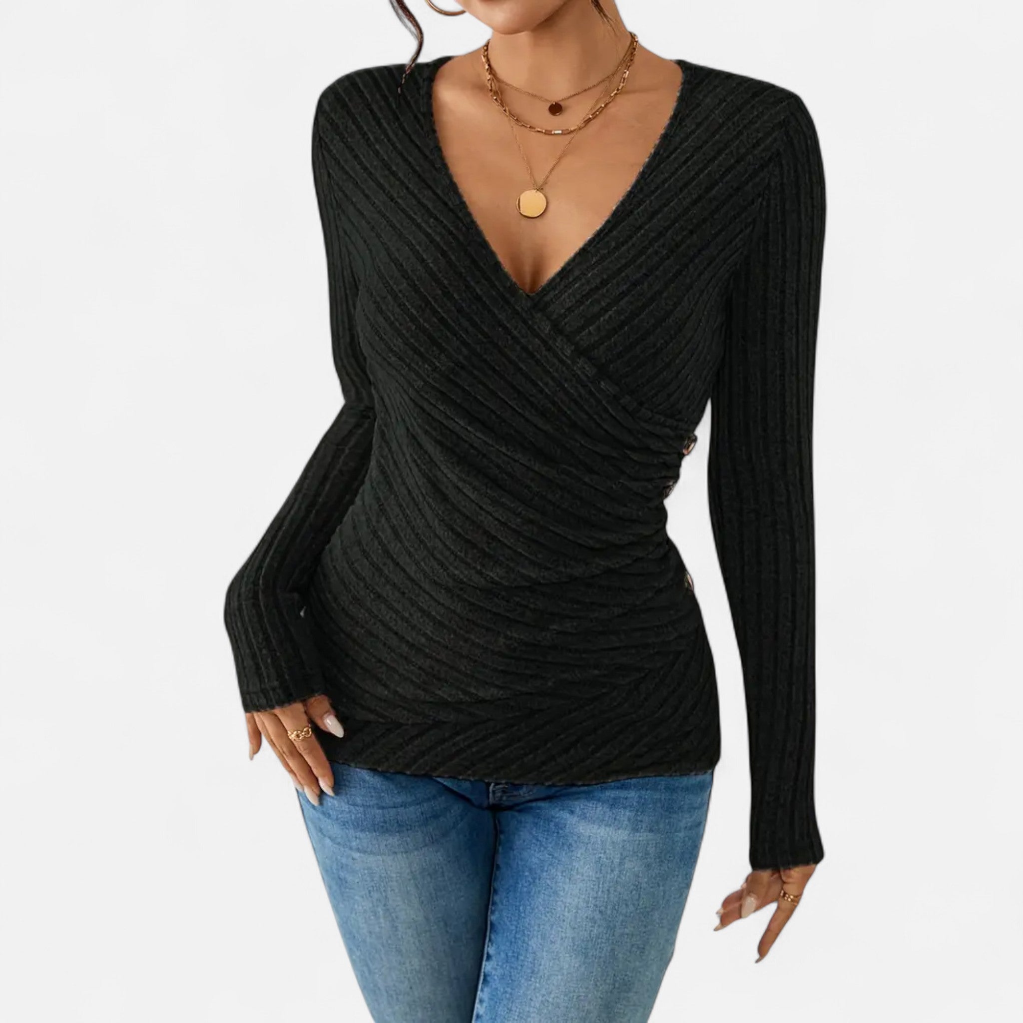 Gilduro | Women's Elegant V-Neck Button Top