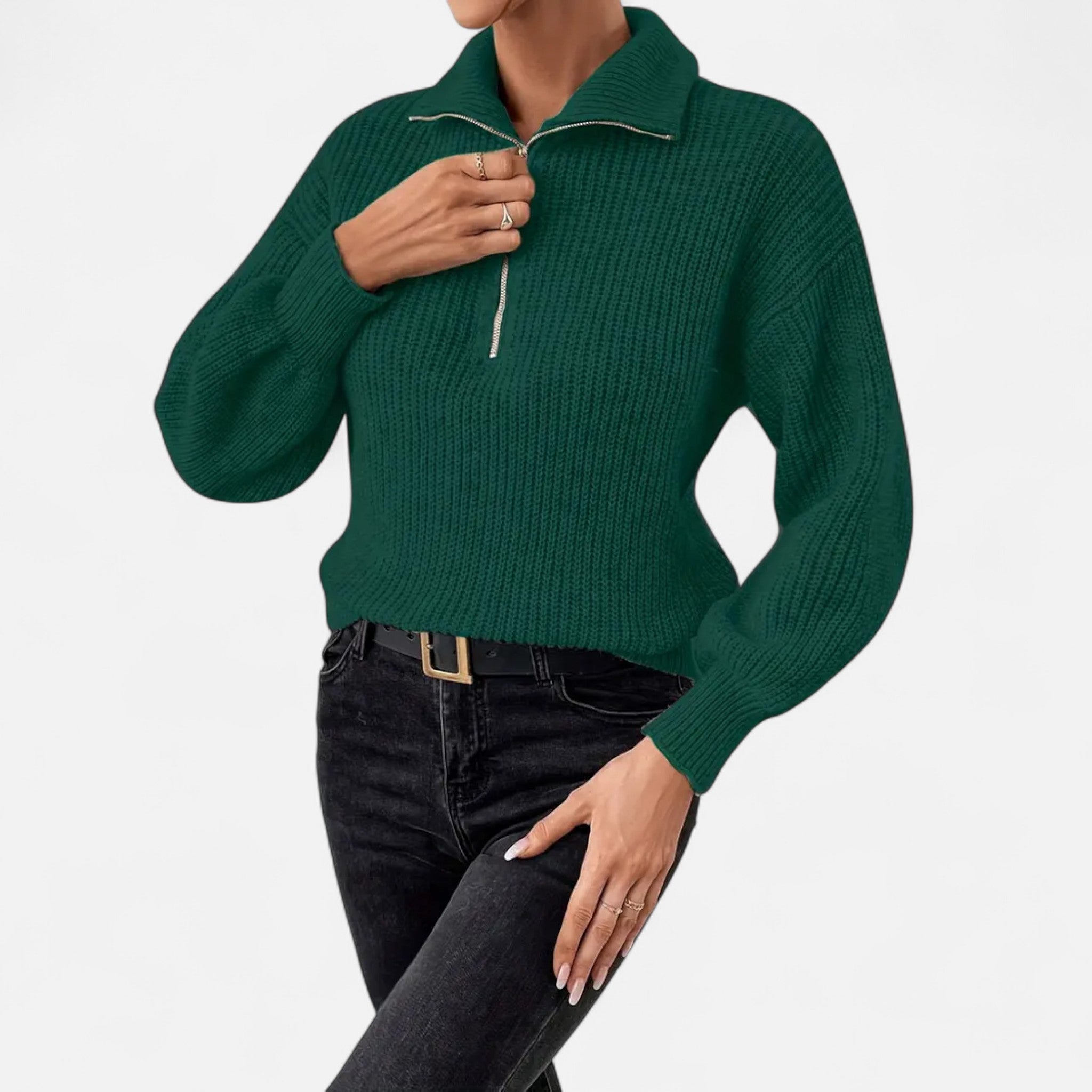 Gilduro |Women’s Drop Shoul der Zip-Up V-Neck Sweater