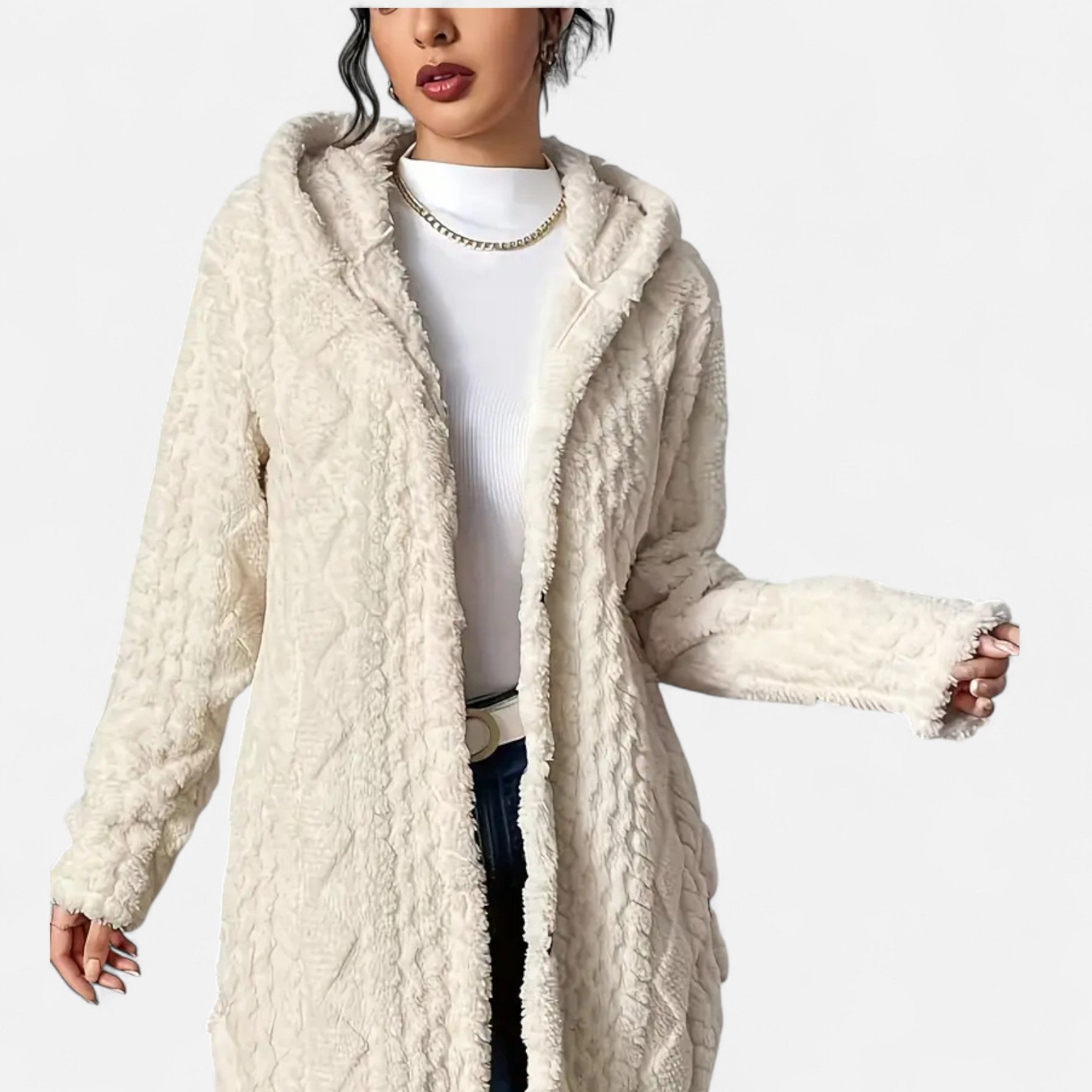 Gilduro | Woman's Jacquard Plush Hooded Cardigan
