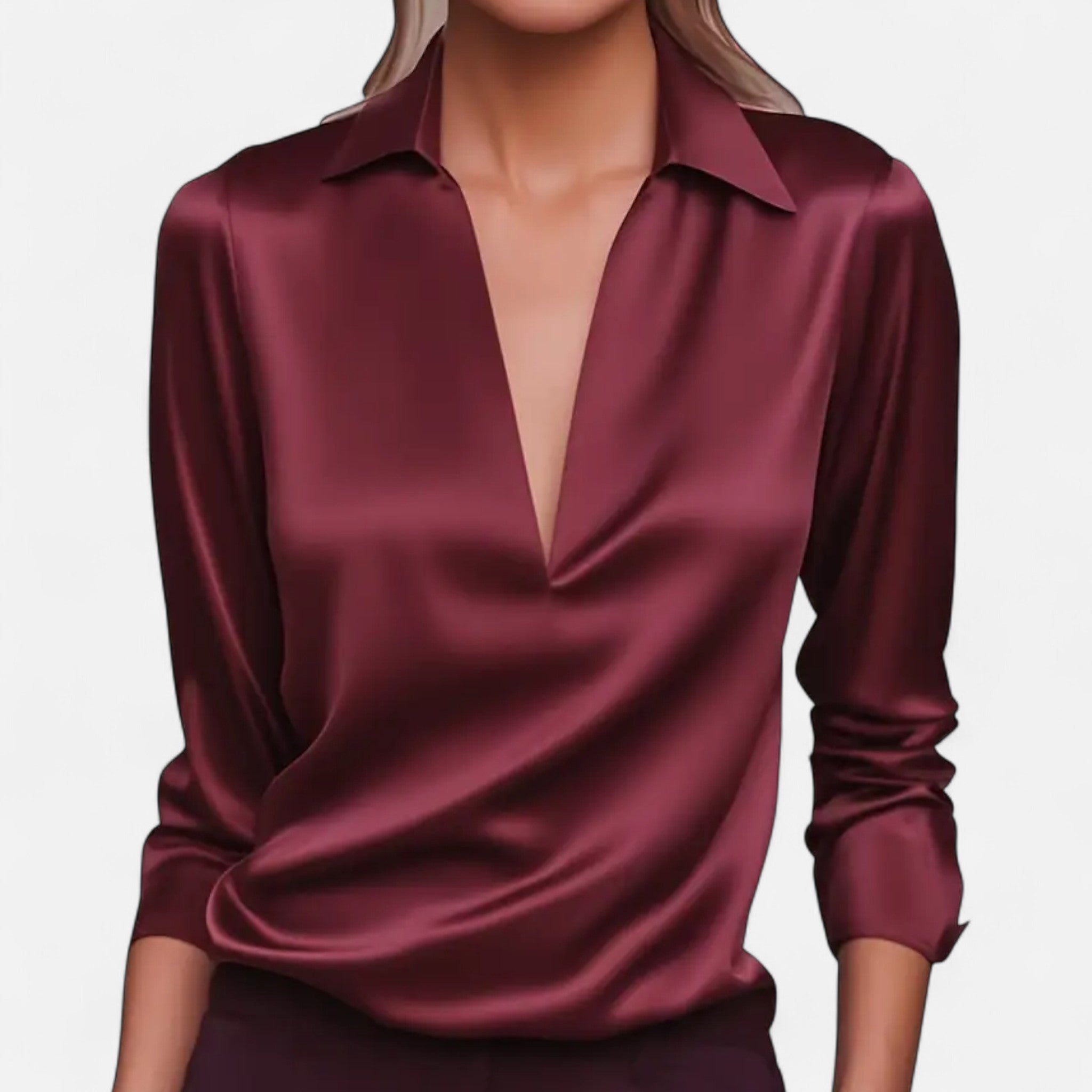 Gilduro | Women’s Elegant Satin V-Neck Blouse