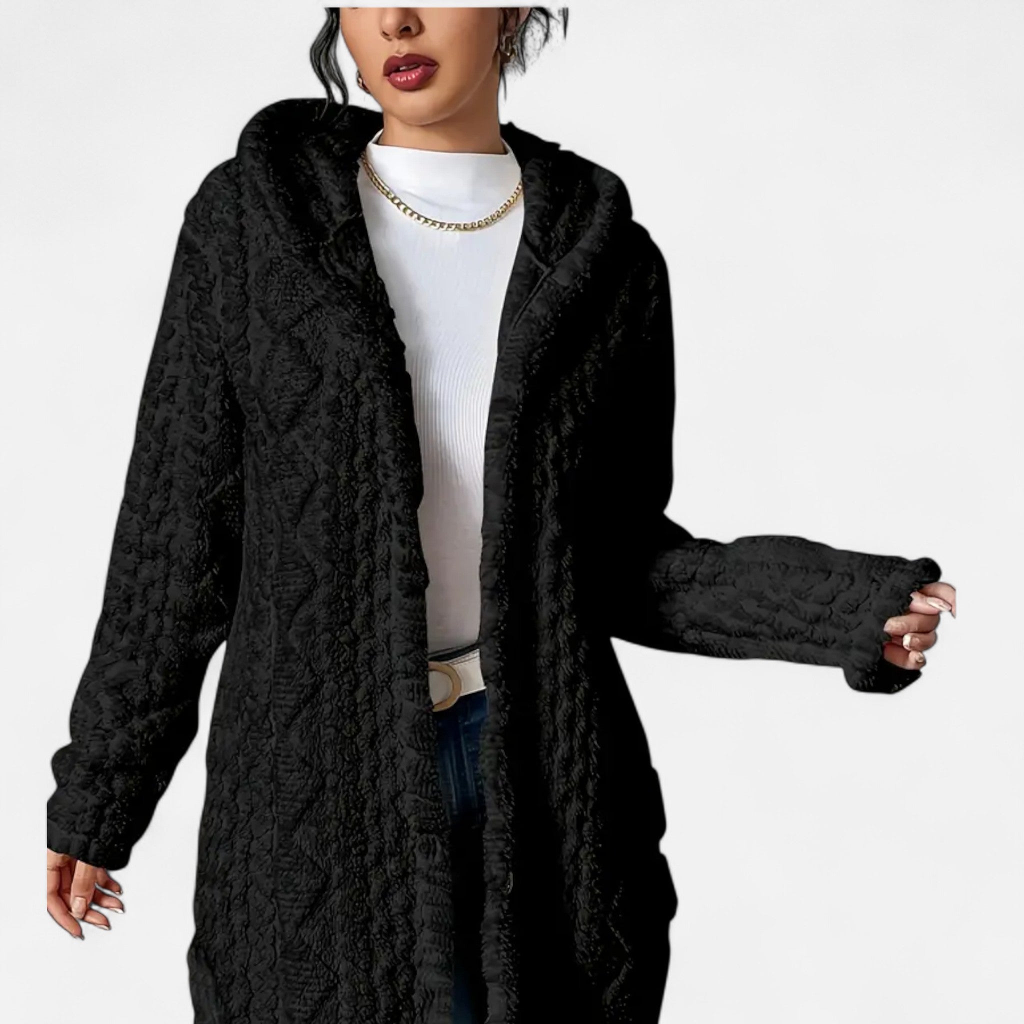 Gilduro | Woman's Jacquard Plush Hooded Cardigan