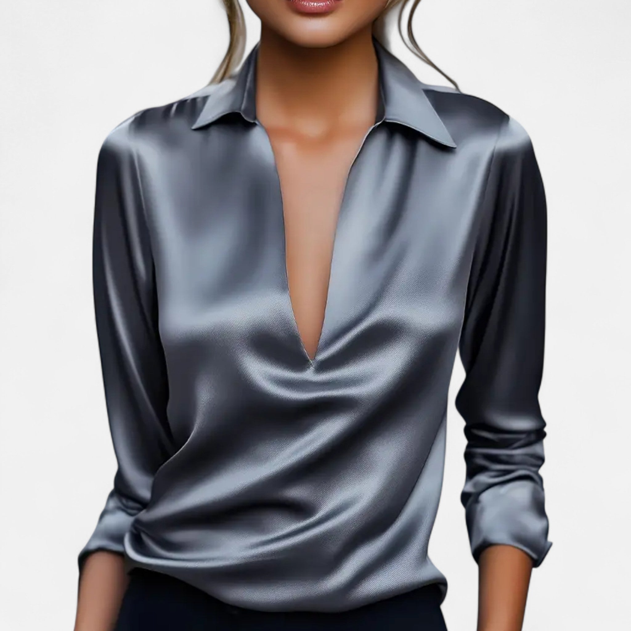 Gilduro | Women’s Elegant Satin V-Neck Blouse