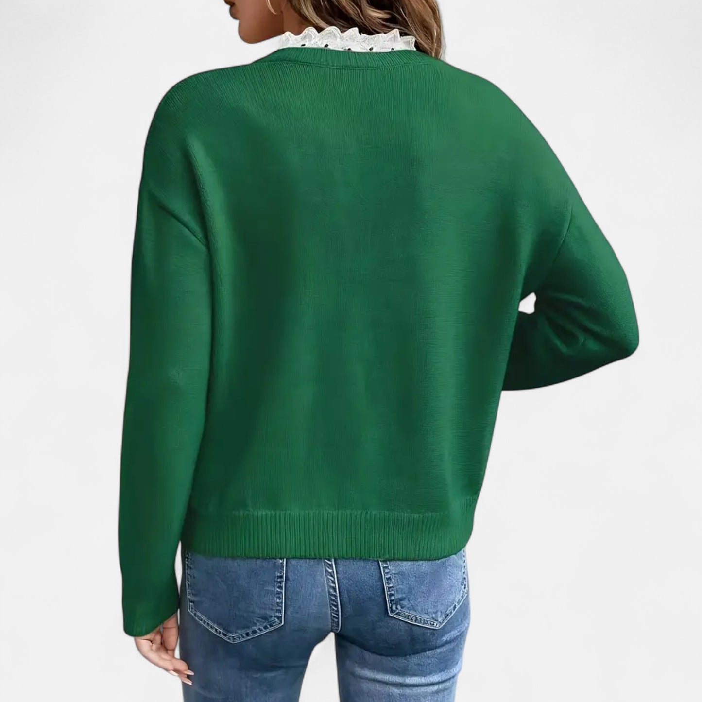 Gilduro | Women’s Elegant Lace Trim V-Neck Sweater