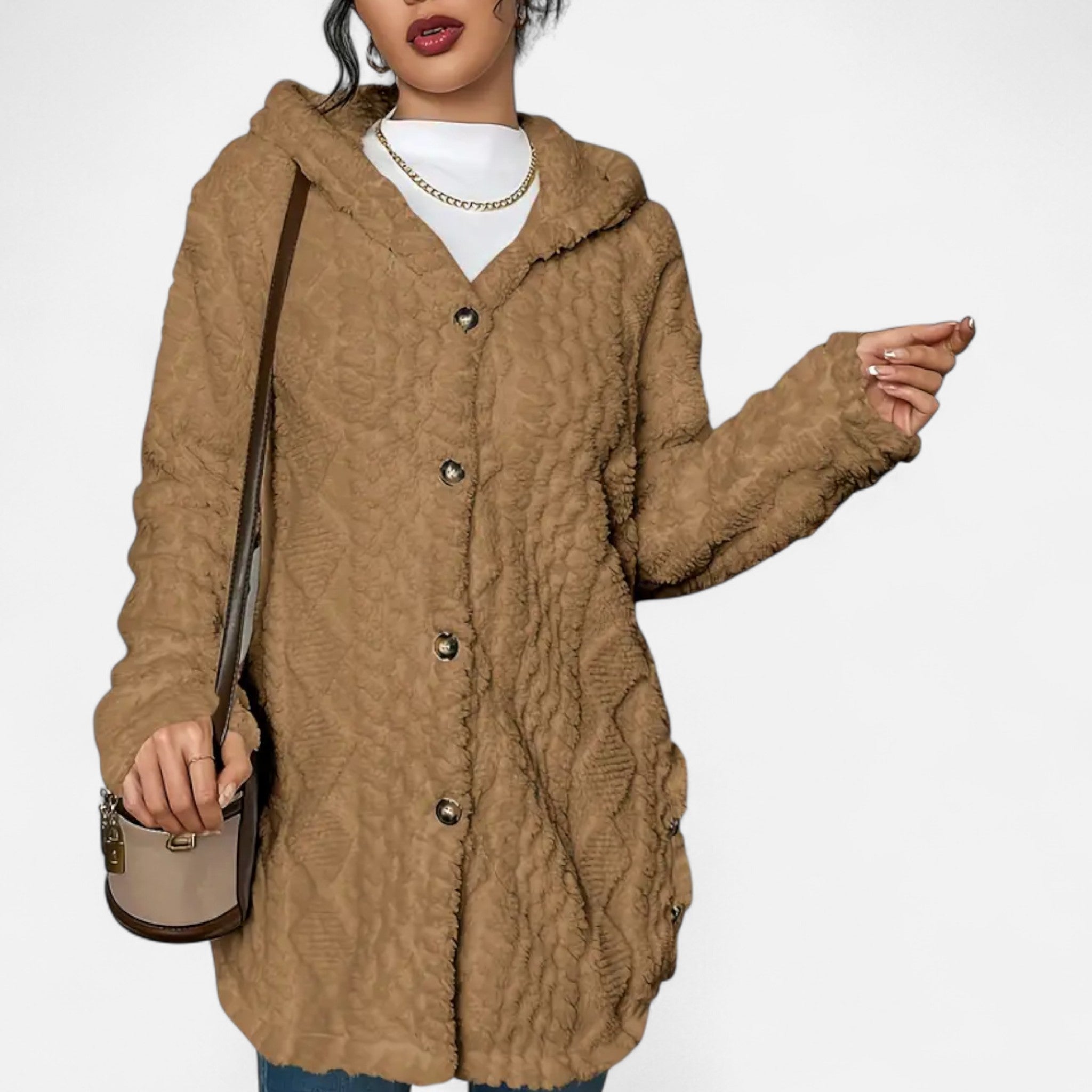 Gilduro | Woman's Jacquard Plush Hooded Cardigan