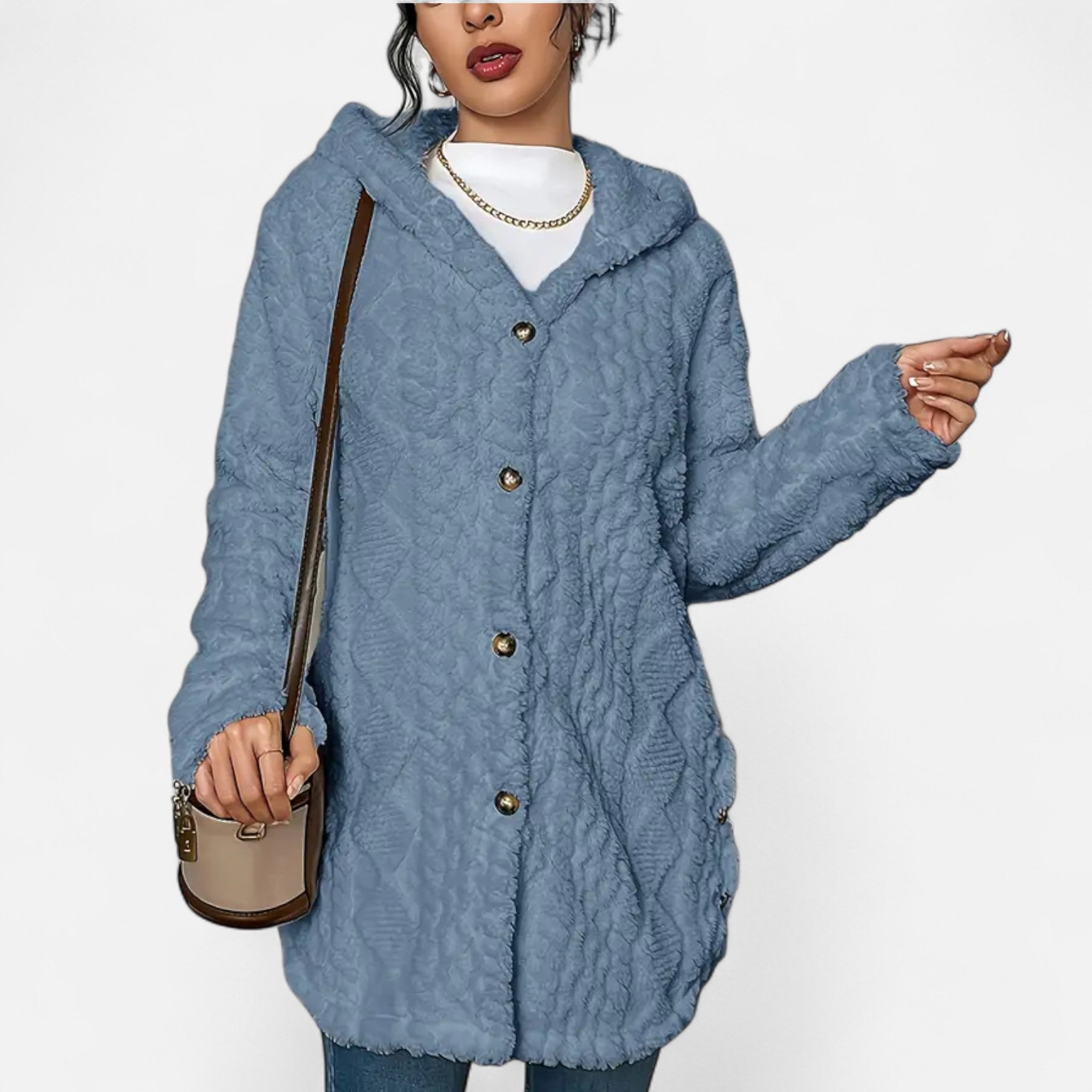 Gilduro | Woman's Jacquard Plush Hooded Cardigan