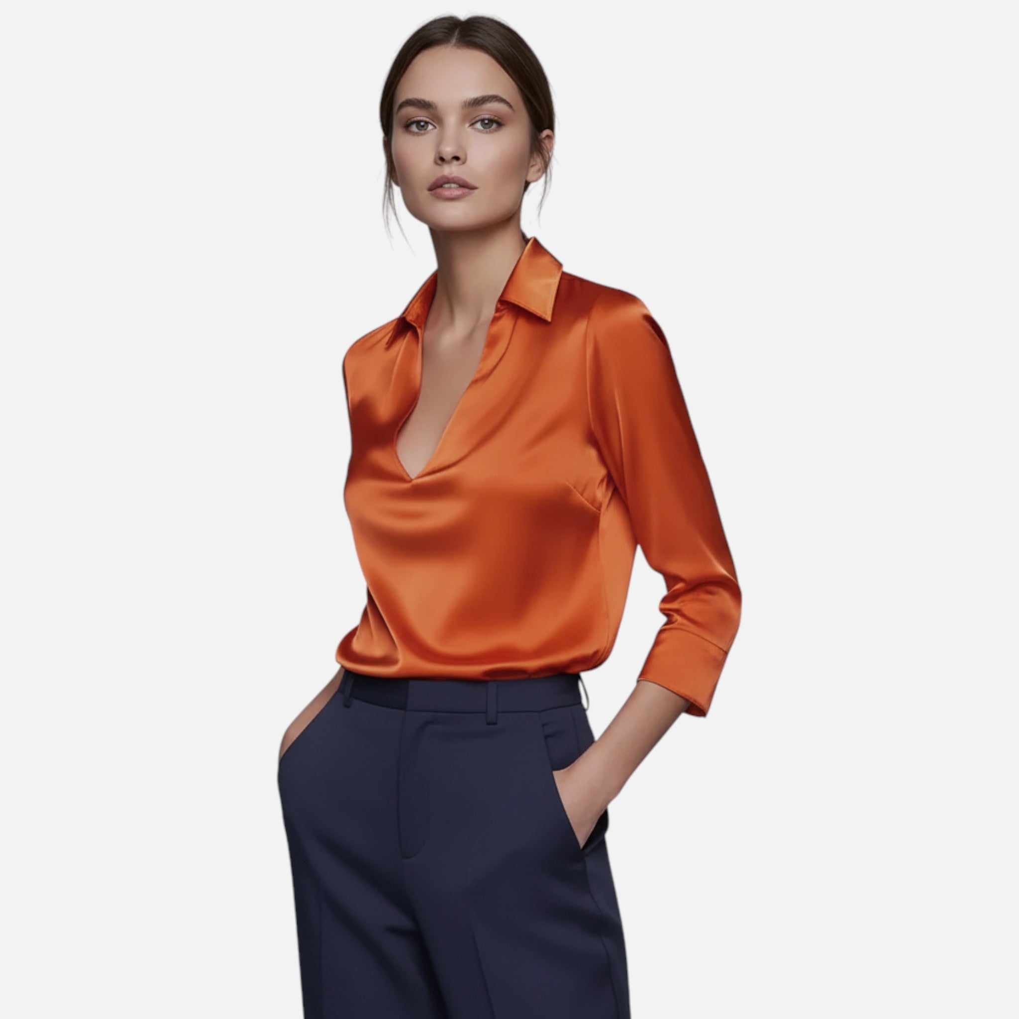 Gilduro | Women’s Elegant Satin V-Neck Blouse