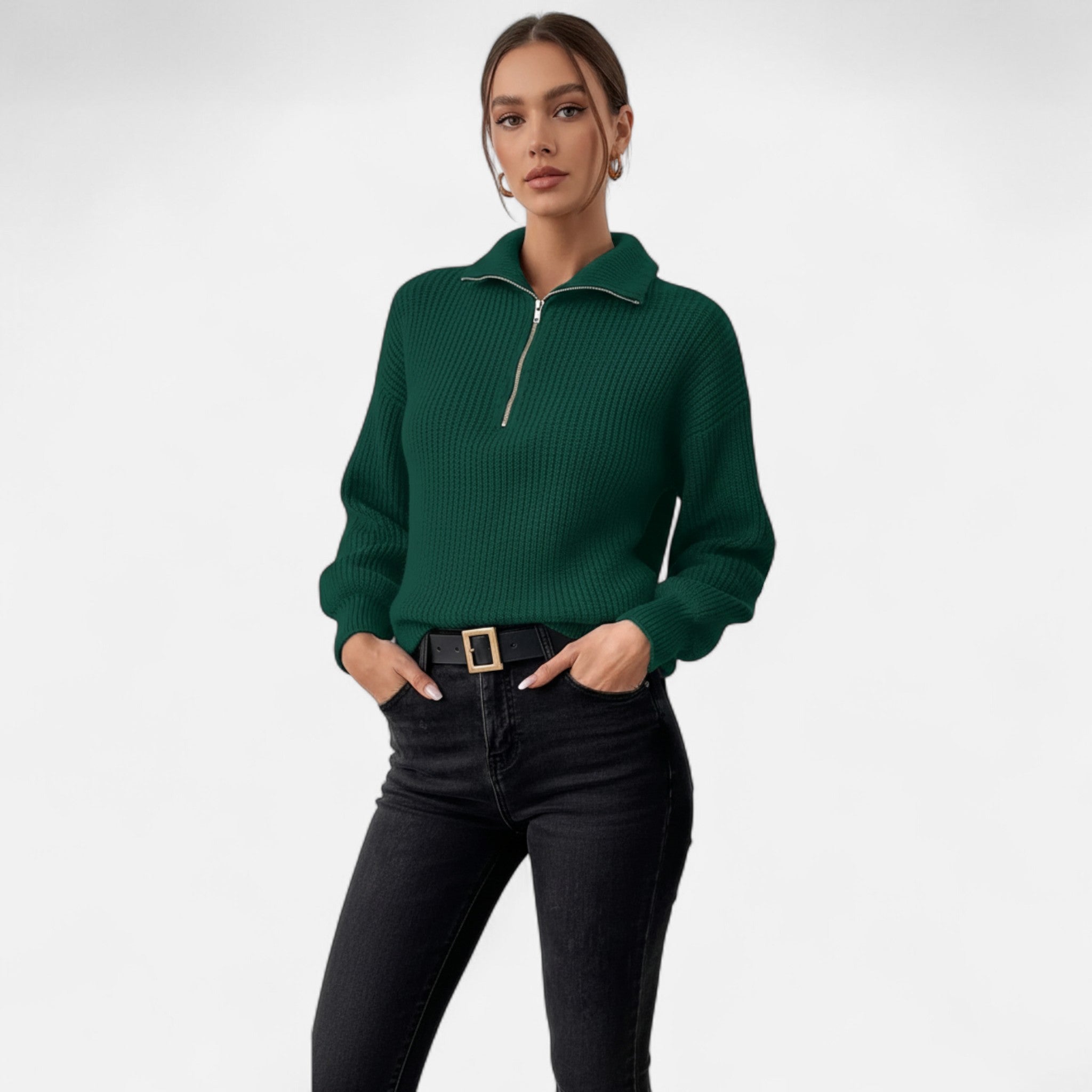 Gilduro |Women’s Drop Shoul der Zip-Up V-Neck Sweater