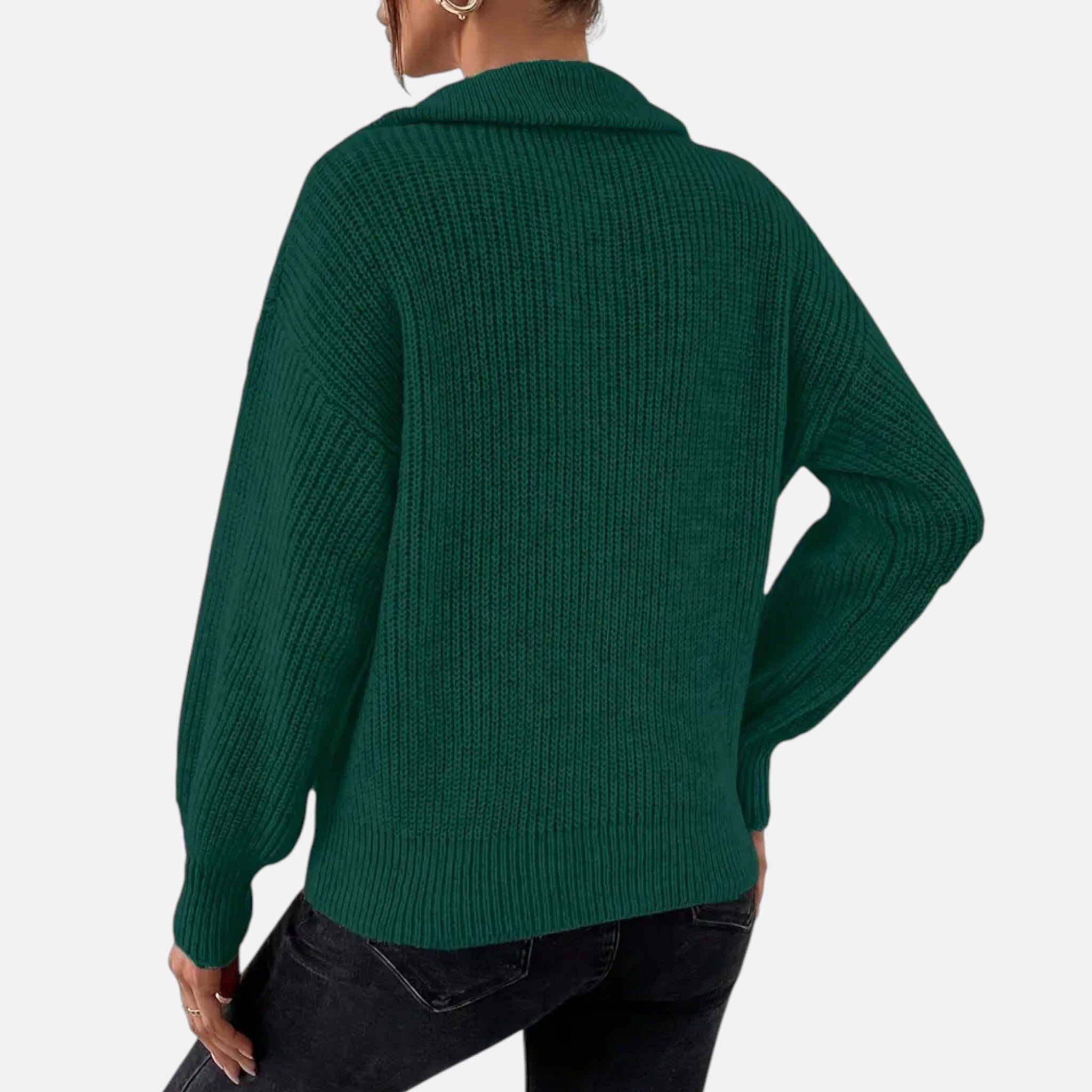 Gilduro |Women’s Drop Shoul der Zip-Up V-Neck Sweater