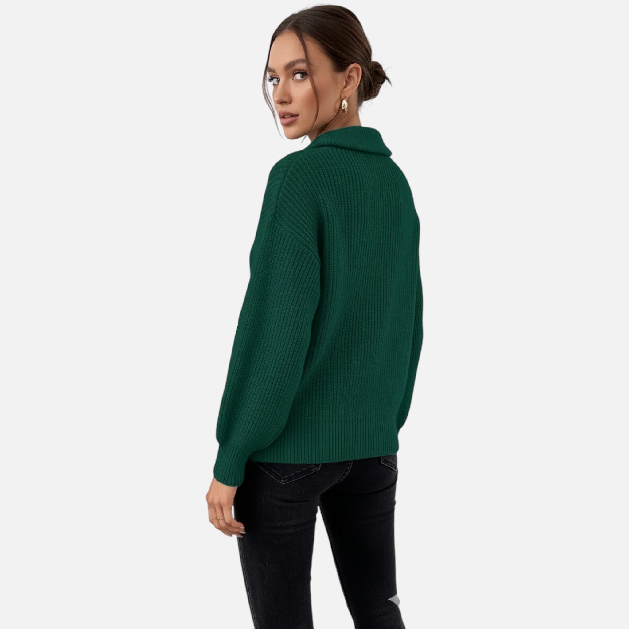 Gilduro |Women’s Drop Shoul der Zip-Up V-Neck Sweater