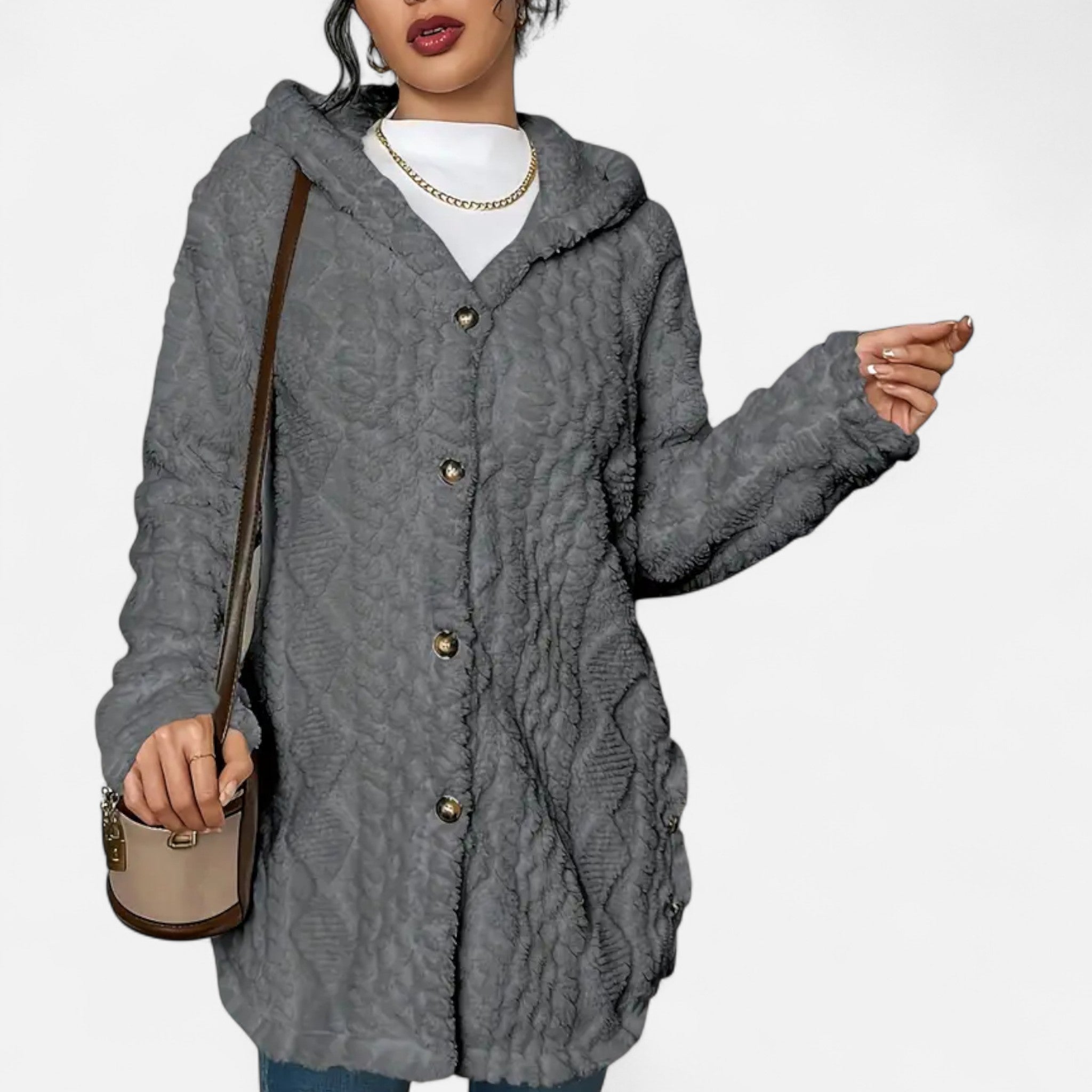 Gilduro | Woman's Jacquard Plush Hooded Cardigan