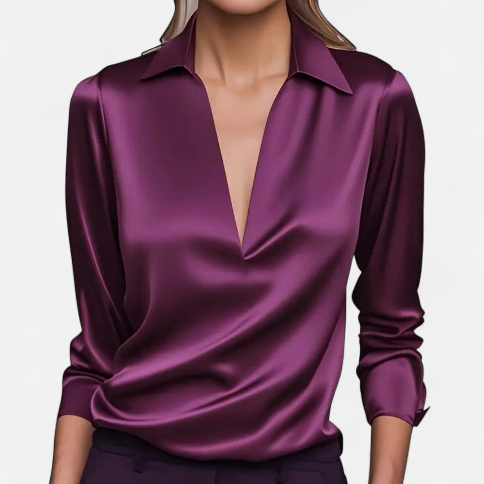 Gilduro | Women’s Elegant Satin V-Neck Blouse
