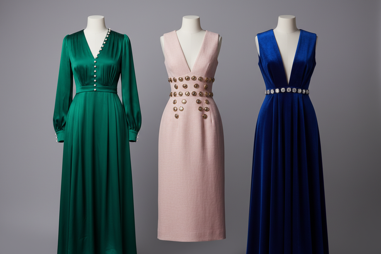 make an image with 3 womandress, like v-neck button top